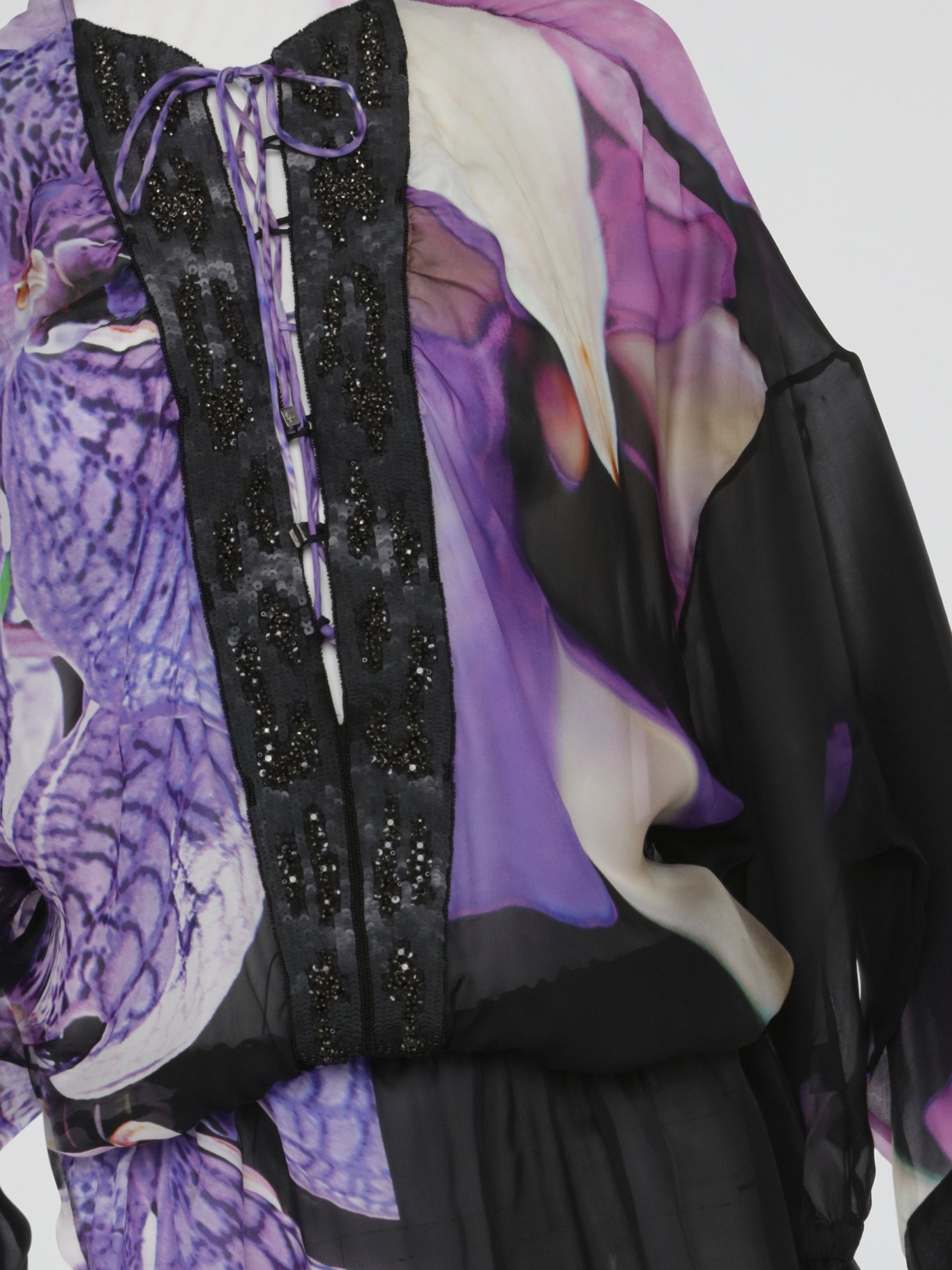 Midnight Orchid Embellished Sheer Kaftan