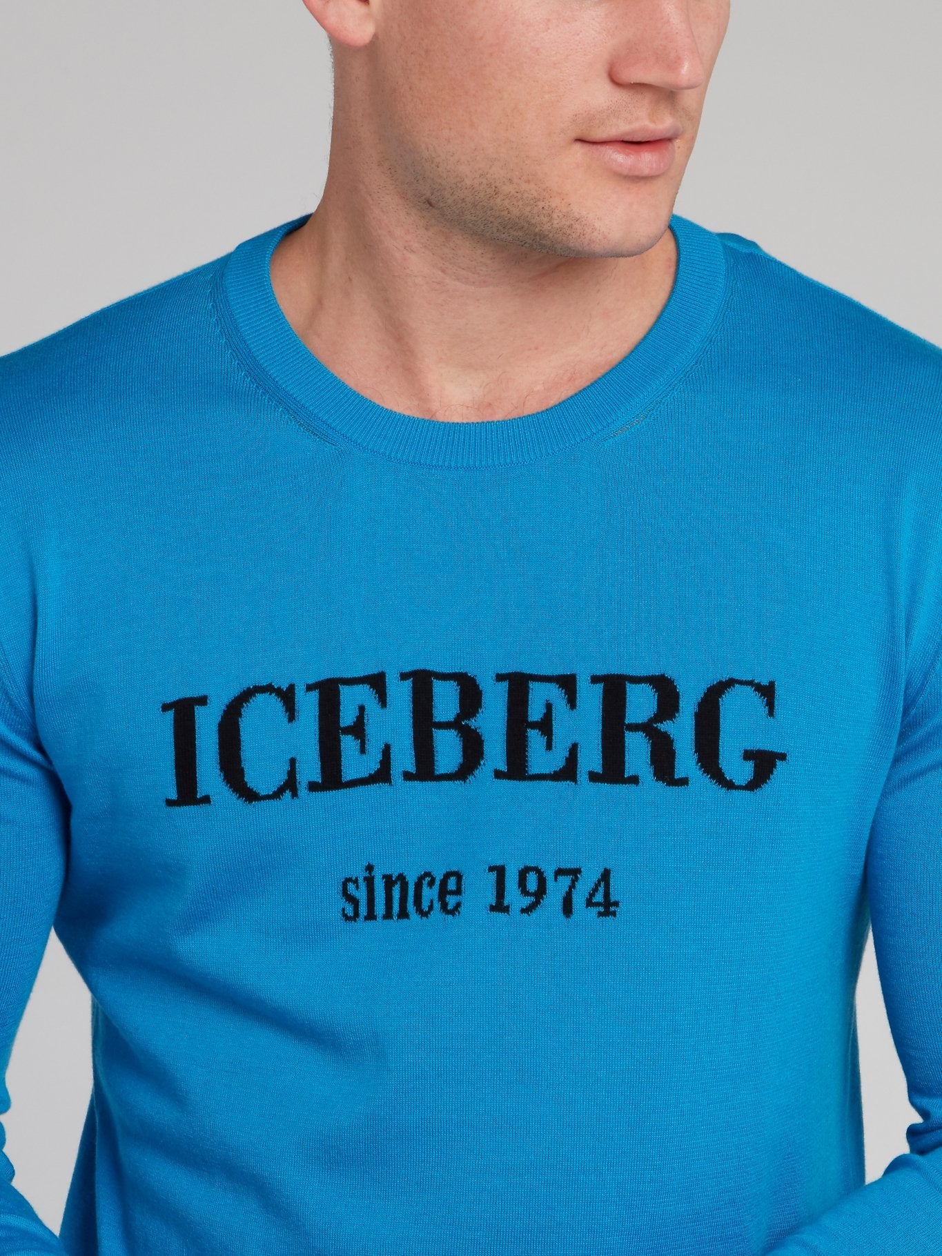 Синий классический трикотажный свитшот с логотипом