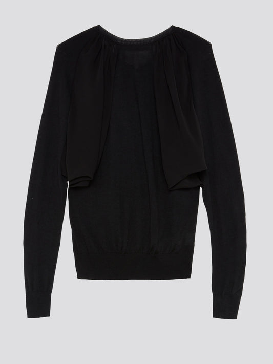 Black Draped Button-Up Cardigan