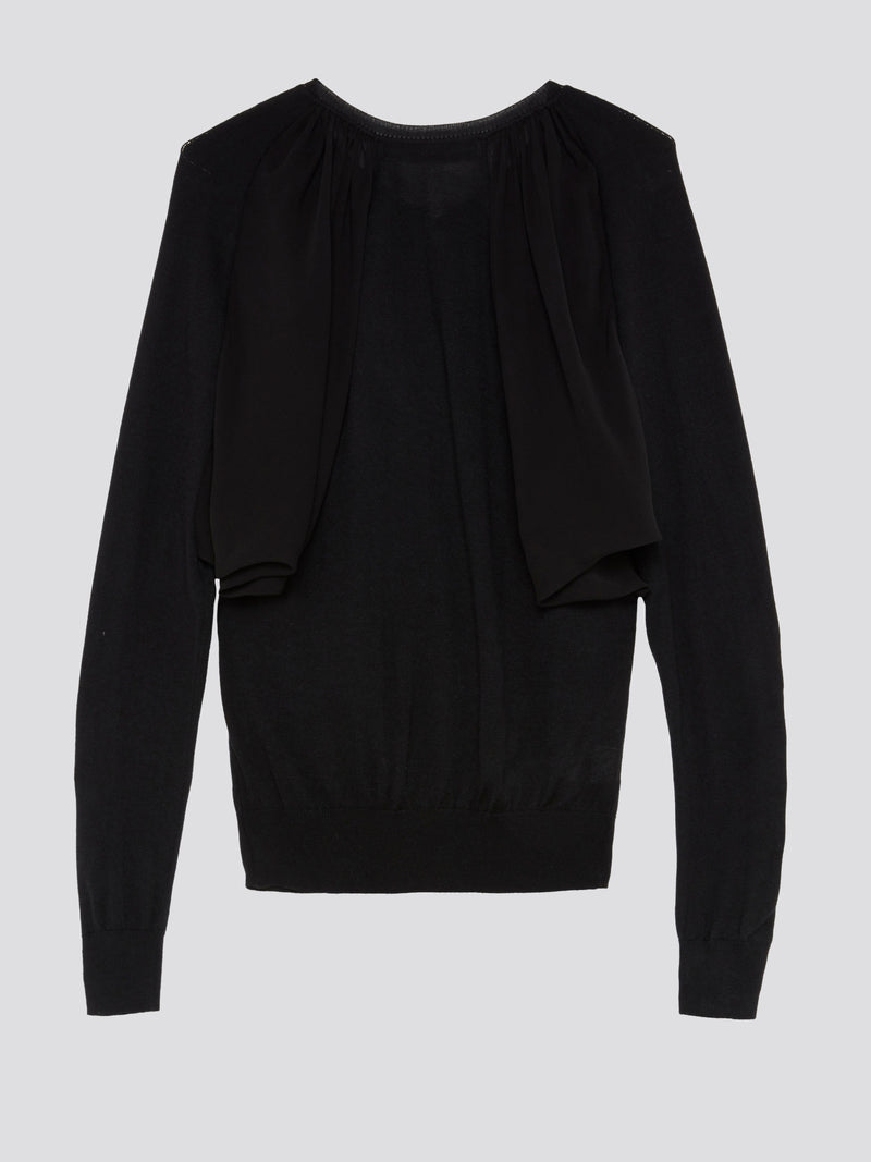 Black Draped Button-Up Cardigan