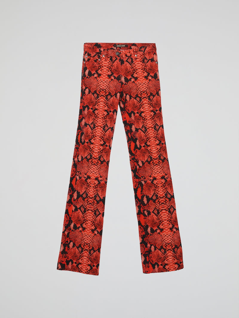 Red Snake Print Trousers