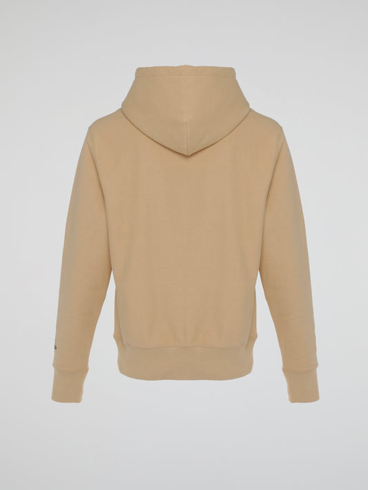 Beige Pompom Script Hooded Sweatshirt