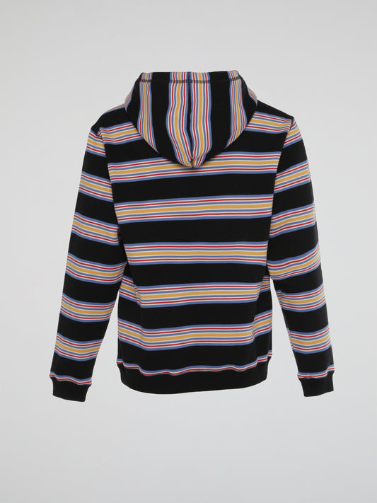 Black Multi Stripe Hooded Sweatshirt