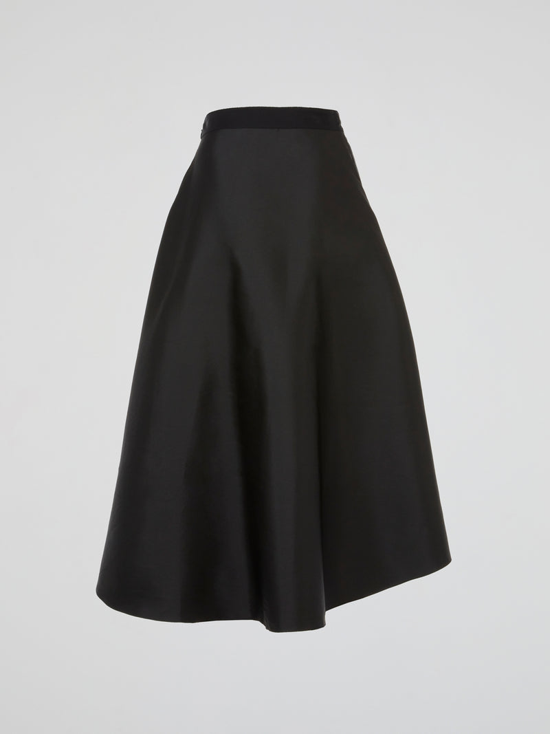Black Cascade Midi Skirt