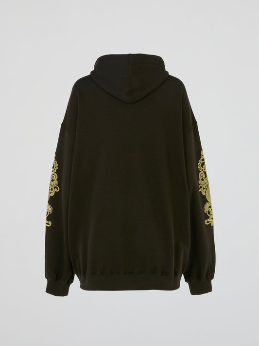 Olive Baroque Embroidered Full Zip Hoodie