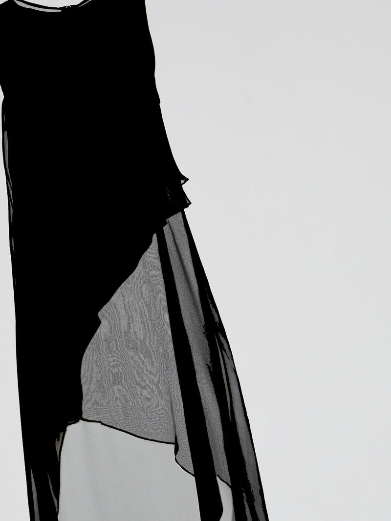 Black Sheer Layered Asymmetric Maxi Dress