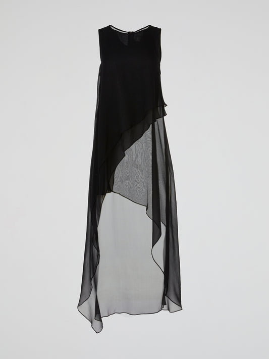 Black Sheer Layered Asymmetric Maxi Dress