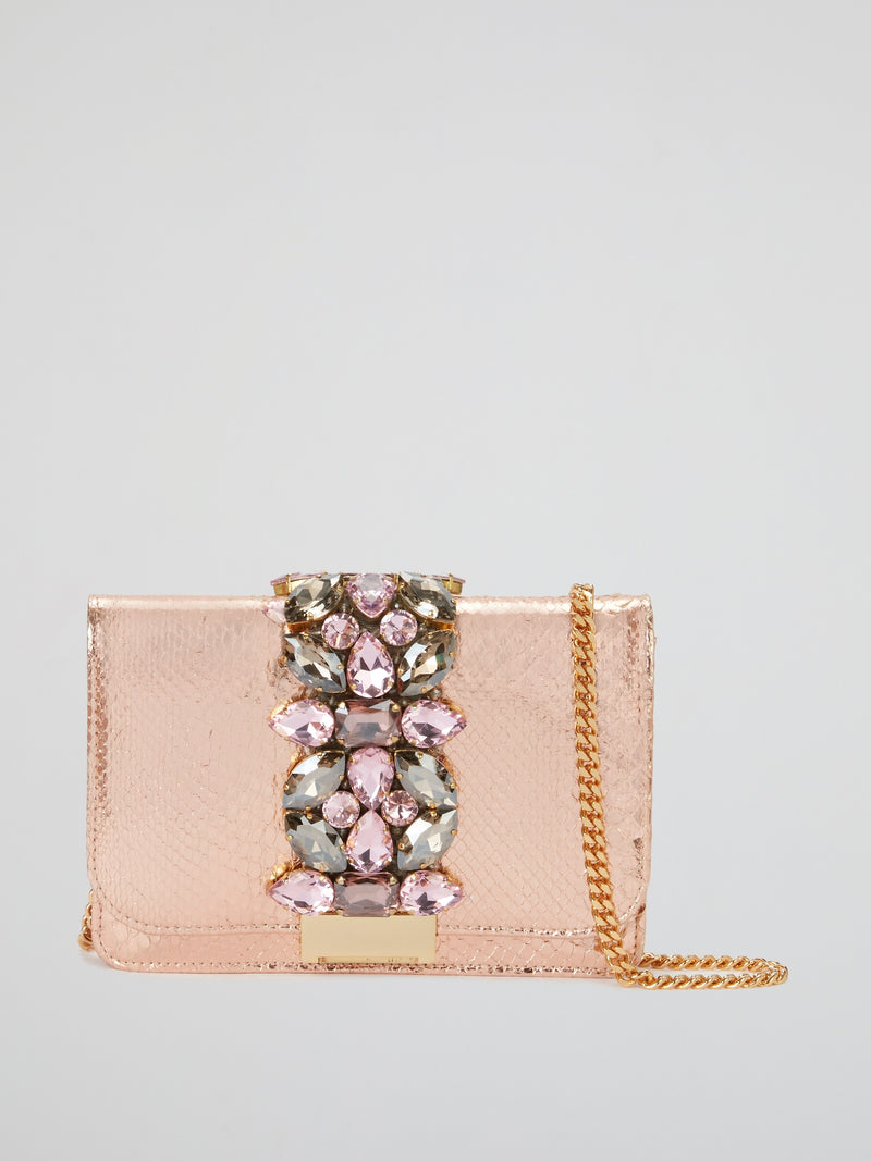 Rose Gold Crystal Embellished Chain Bag
