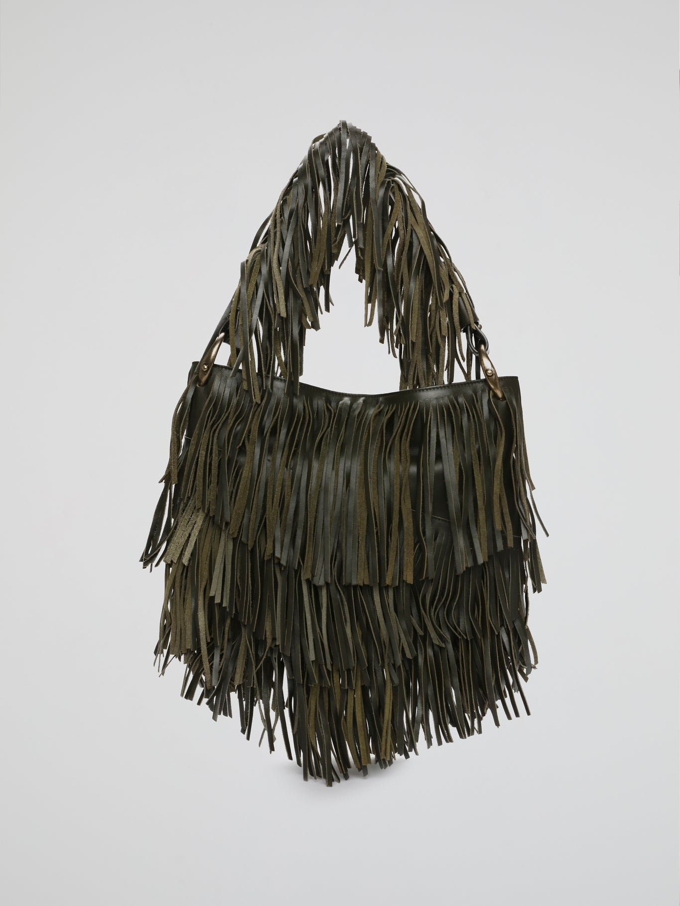 Green Olive Fringe Cascade Shoulder Bag