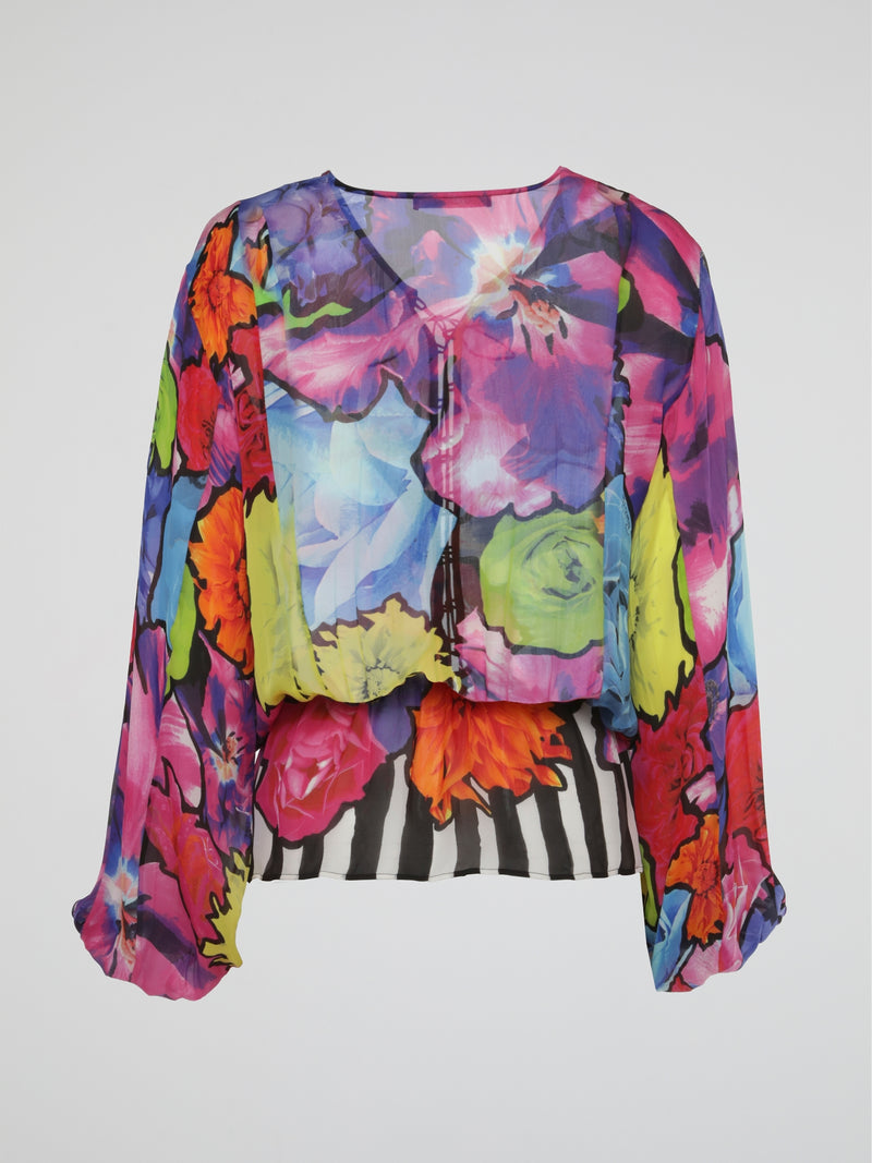 Neon Bloom Sheer Drawstring Kaftan