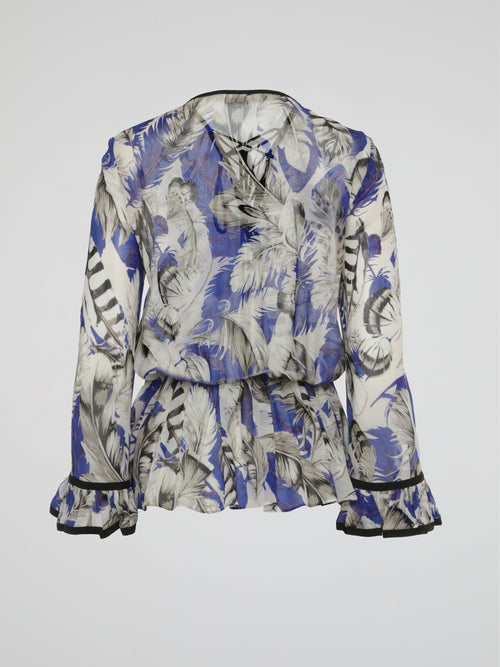 Moonlit Plume Sheer Lace-Up Kaftan