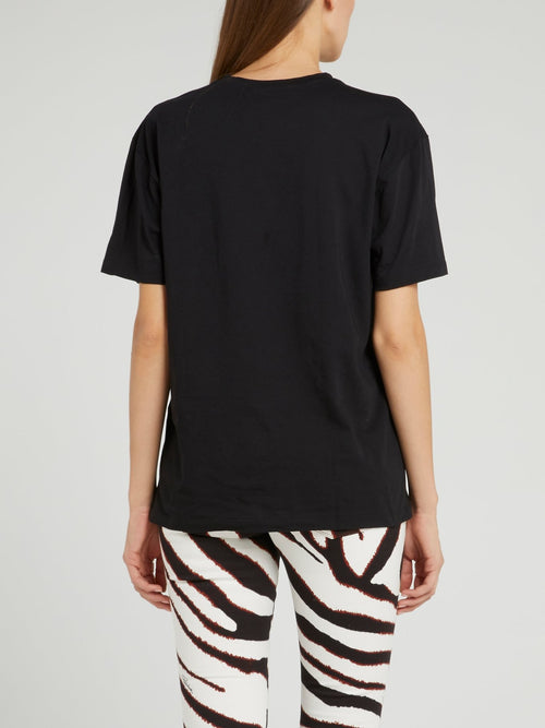 Black Butterfly Print T-Shirt