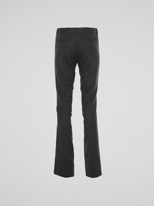 Grey Pinstripe Flared Pants