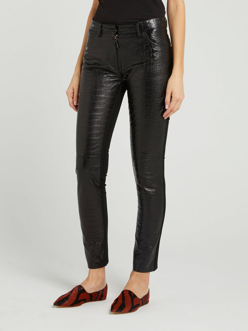 Crocodile Effect Leather Pants