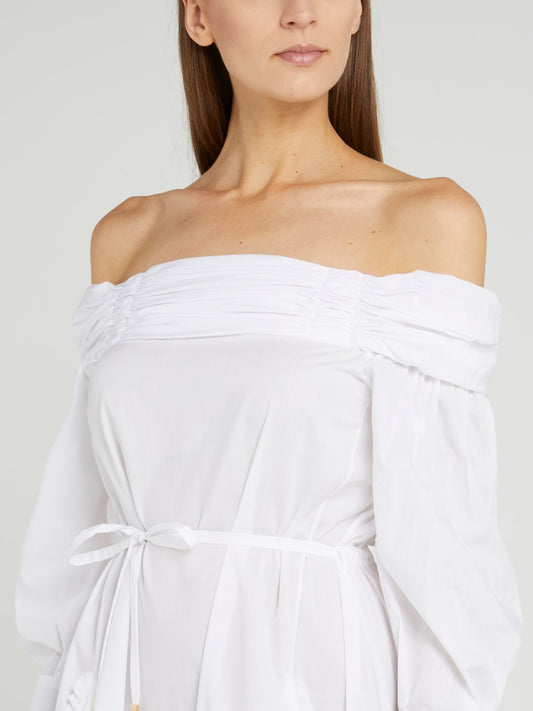 White Off-The-Shoulder Midi Dress