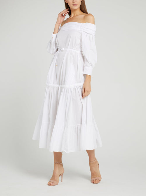 White Off-The-Shoulder Midi Dress