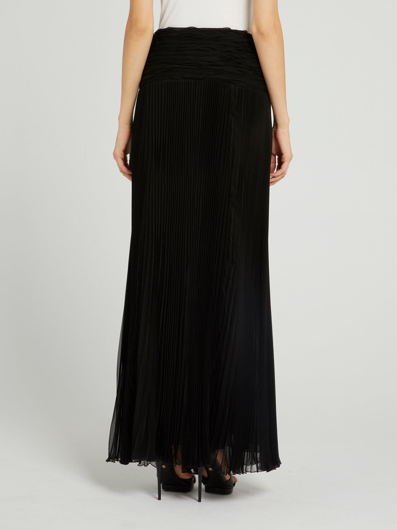 Black Micro-Pleated Maxi Skirt