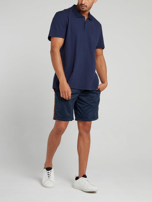 Navy Side Stripe Active Shorts