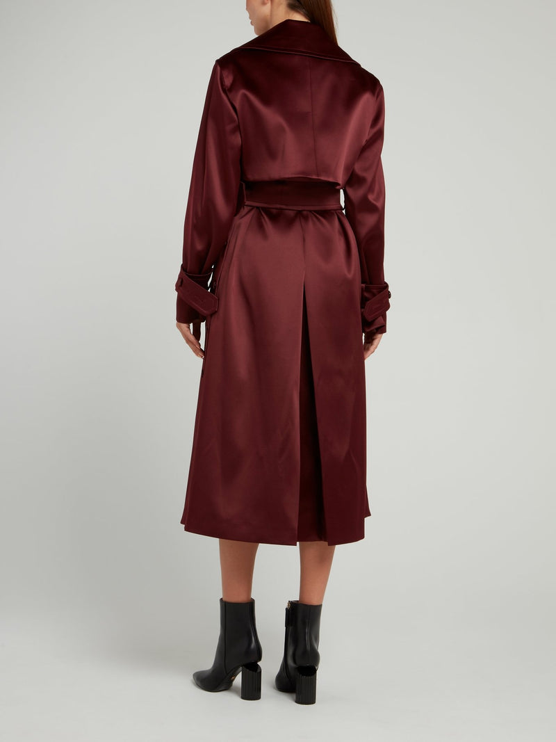 Burgundy Double-Breasted Trench Coat