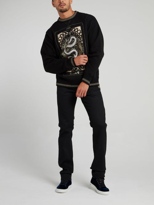 Black Snake Print Sweater