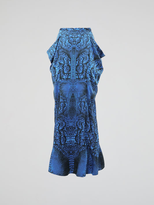 Elevate your wardrobe with the stunning Blue Printed Ruffle Skirt by Roberto Cavalli. With its vibrant blue hue and intricate prints, this skirt is an absolute showstopper. The cascading ruffles add a playful and flirty touch, making it a perfect choice for any occasion from brunch to a night out on the town.