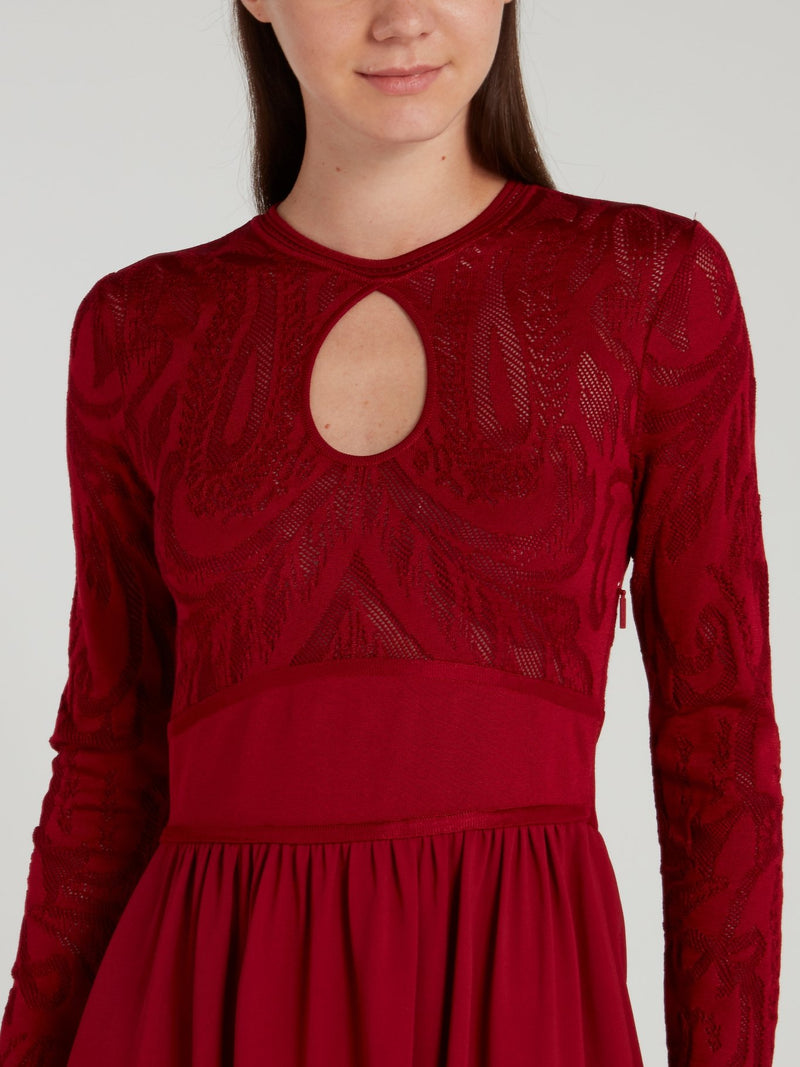 Burgundy Velvet Hem Keyhole Dress