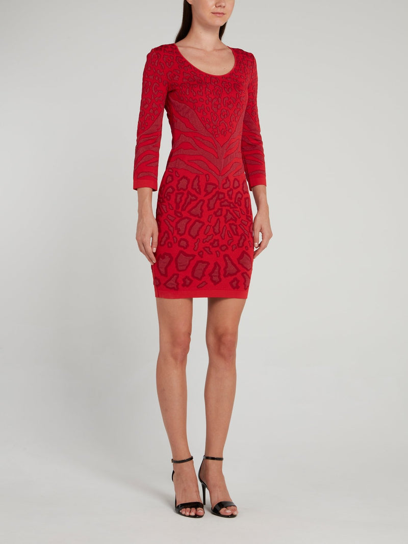 Red Animal Print Scoop Neck Dress