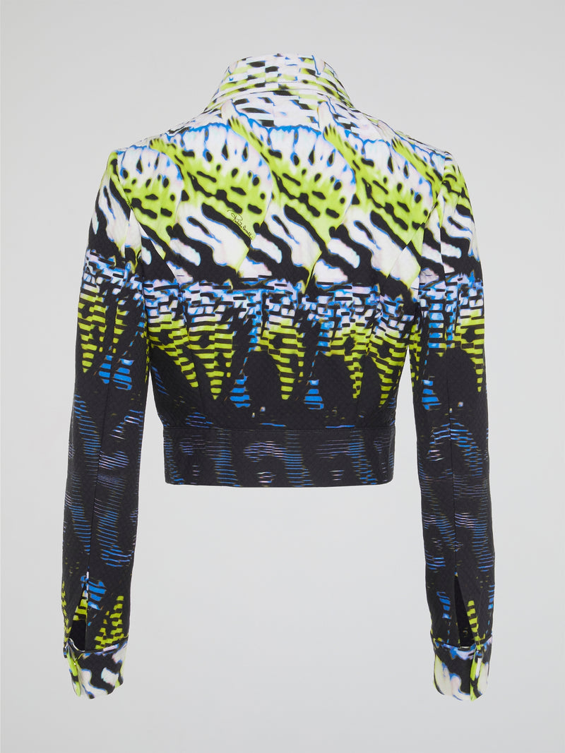 This Printed Zip Up Cropped Jacket by Roberto Cavalli is a bold and eye-catching piece that will make you stand out from the crowd. The intricate print and cropped silhouette add a touch of edgy flair to any outfit, while the high-quality construction ensures durability and longevity. Perfect for adding a statement piece to your wardrobe, this jacket is sure to turn heads and make a lasting impression wherever you go.