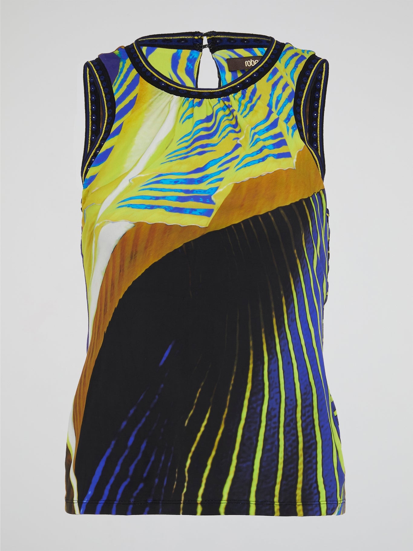 Embrace your inner avant-garde fashionista with the mesmerizing Geometric Print Sleeveless Top by Roberto Cavalli. This statement piece features bold lines and vibrant colors that will turn heads wherever you go. Let your style speak for itself with this eye-catching top that is sure to elevate any outfit to a whole new level of chic.