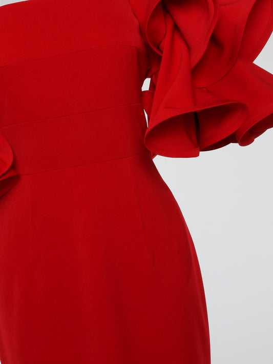 Red Ruffle Sleeve Evening Dress