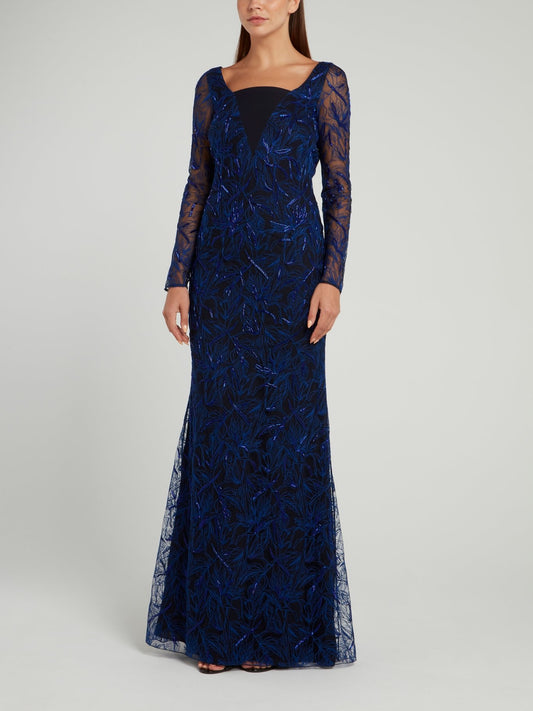 Navy Lace Overlay Square Neck Dress
