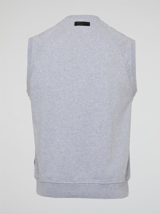 Elevate your style with this sleek Grey Logo Print Sleeveless Top by Roberto Cavalli, showcasing the brand's signature elegance and sophistication. The lightweight fabric and modern design make it perfect for any occasion, whether you're heading to a stylish brunch or a night out on the town. Stand out from the crowd and turn heads with this must-have addition to your wardrobe.