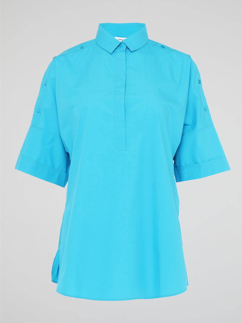 Step up your style game with the Blue Half Sleeve Shirt by Akris Punto. This statement piece effortlessly combines modern elegance with a touch of sophistication. Crafted with meticulous attention to detail, the vibrant blue hue and flattering half sleeves make this shirt a must-have addition to any fashion-forward wardrobe.