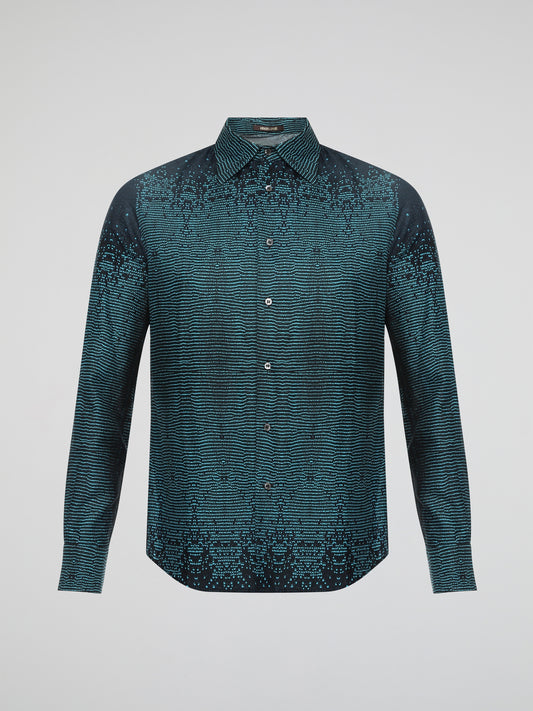 Introducing the epitome of effortless sophistication - our Green Button Up Shirt by Roberto Cavalli. Crafted with meticulous attention to detail, this shirt exudes a sleek yet playful vibe, perfect for the modern trendsetter. Its vibrant green hue, paired with a flawless slim-fit design, ensures that all eyes will be on you wherever you go, making it a wardrobe essential for the fashion-forward individual.