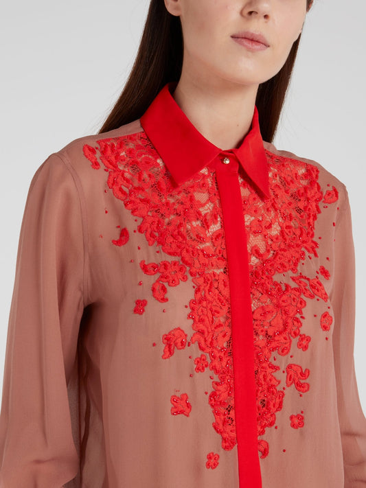 Red Paisley Lace Panel Top