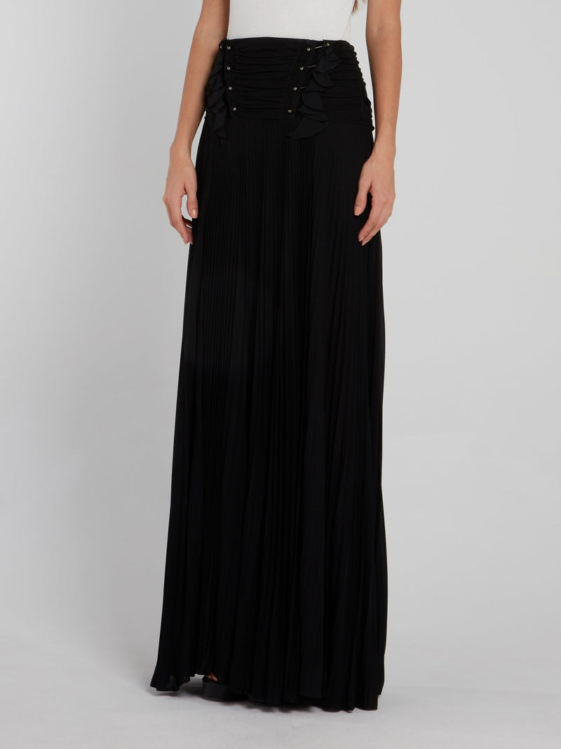 Black Micro-Pleated Maxi Skirt