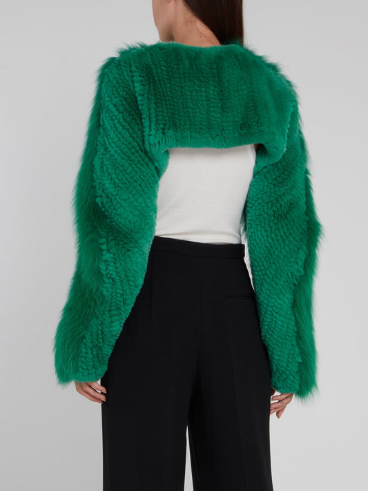 Green Embellished Fur Stole