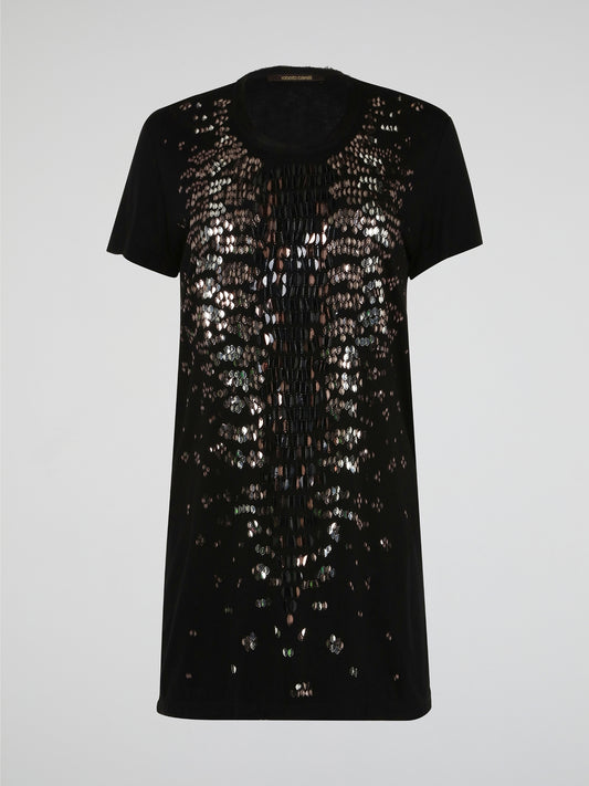 Shimmer and shine in style with the Black Sequin Embroidered T-Shirt Dress from Roberto Cavalli. This versatile piece effortlessly combines casual comfort with high-fashion glamour, making it perfect for any occasion. Stand out from the crowd and turn heads wherever you go in this show-stopping must-have.