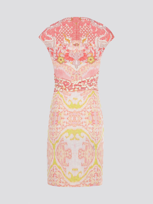 Transform any occasion into a fashion moment with this Pink Printed Cap Sleeve Dress by Roberto Cavalli. The vibrant hues and striking print instantly command attention, while the flattering cap sleeves and fitted silhouette elevate your feminine allure. Embrace your inner style icon and make a statement in this bold and beautiful designer dress.