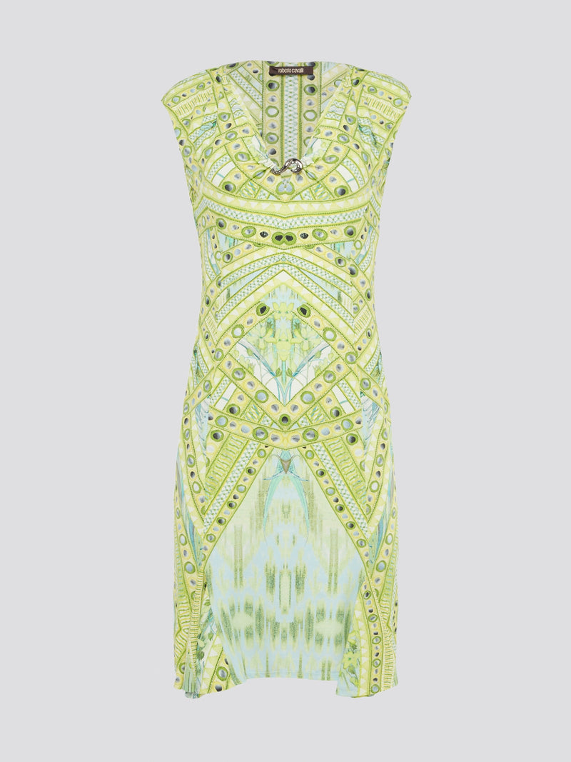 Embrace your inner goddess with this stunning Green Printed Sleeveless Dress from Roberto Cavalli. The intricate floral pattern and bold green hue will turn heads wherever you go, making you feel like a true fashion icon. Perfect for summer weddings, garden parties, or even a night out on the town, this dress is a must-have for any fashion-forward woman.