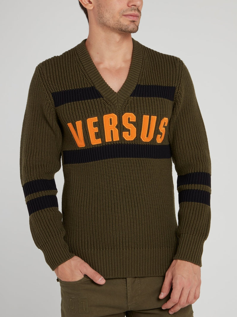 Olive Varsity Knit Sweater