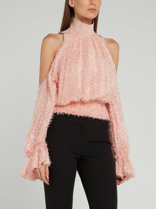 Pink Cold Shoulder Fur Top