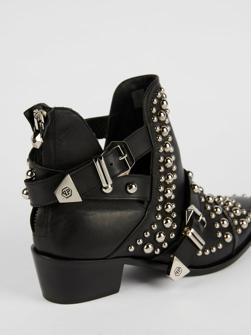 Black Studded Leather Biker Boots