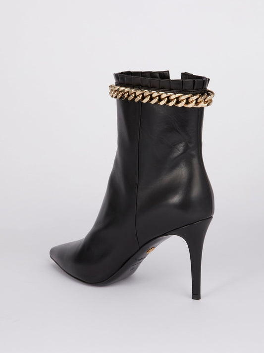 Black Chain Embellished Ankle Boots