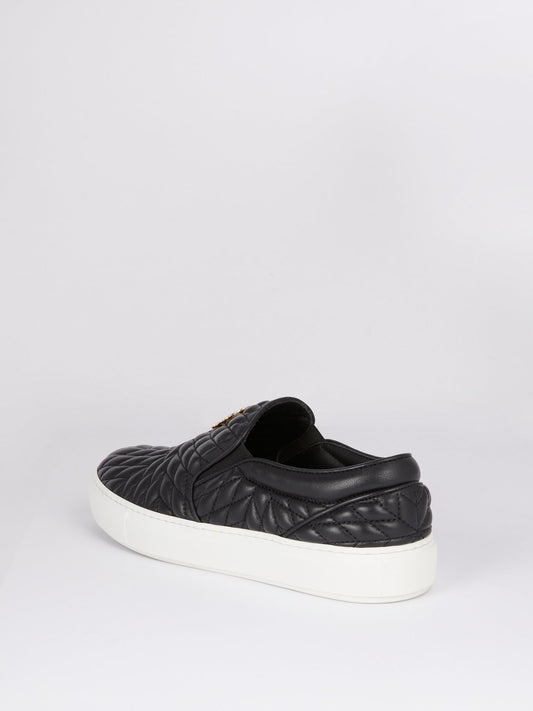 Black Quilted Slip On Sneakers