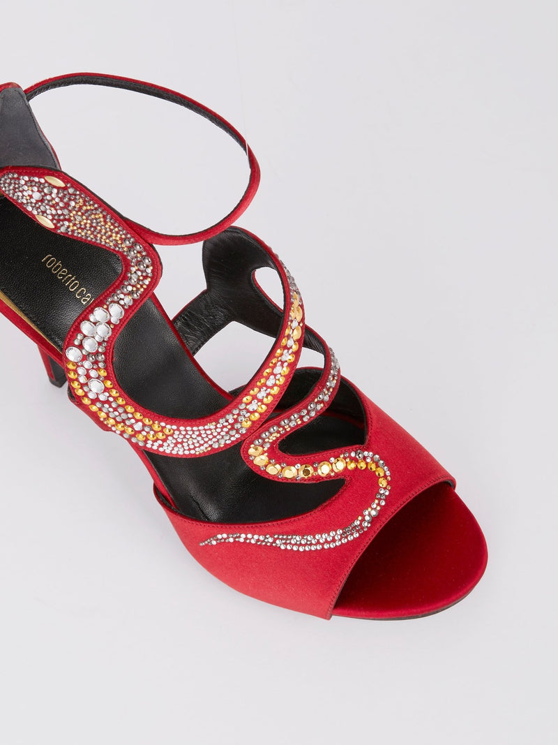 Red Snake Cage Pumps