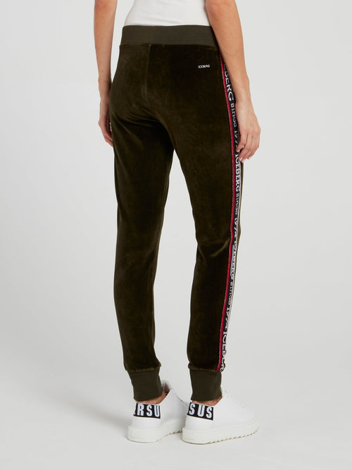 Olive Logo Tape Velvet Trousers