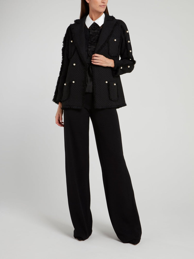 Black Pearl Embellished Frayed Blazer