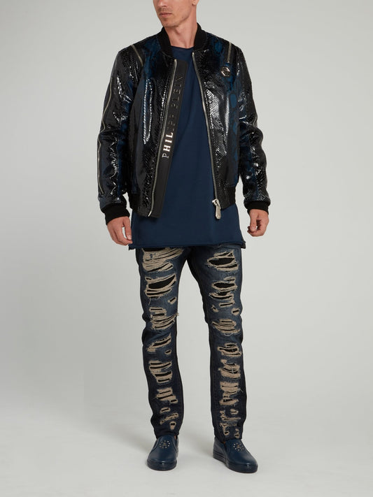 Темно-синяя футболка с круглым вырезом и рукавами до локтя