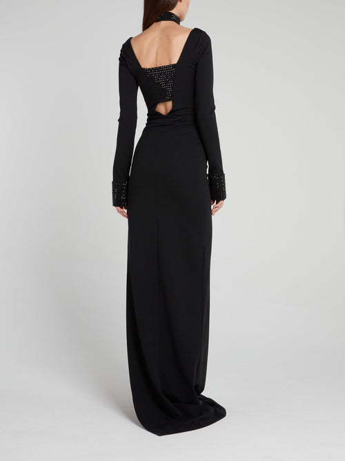 Jessa Black Embellished Slit Dress